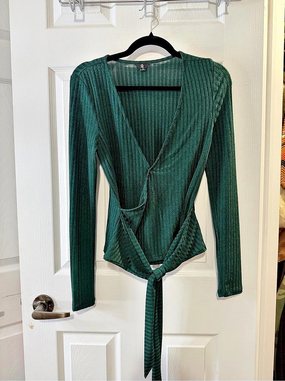 G by Guess Green Long Sleeve Wrap Top